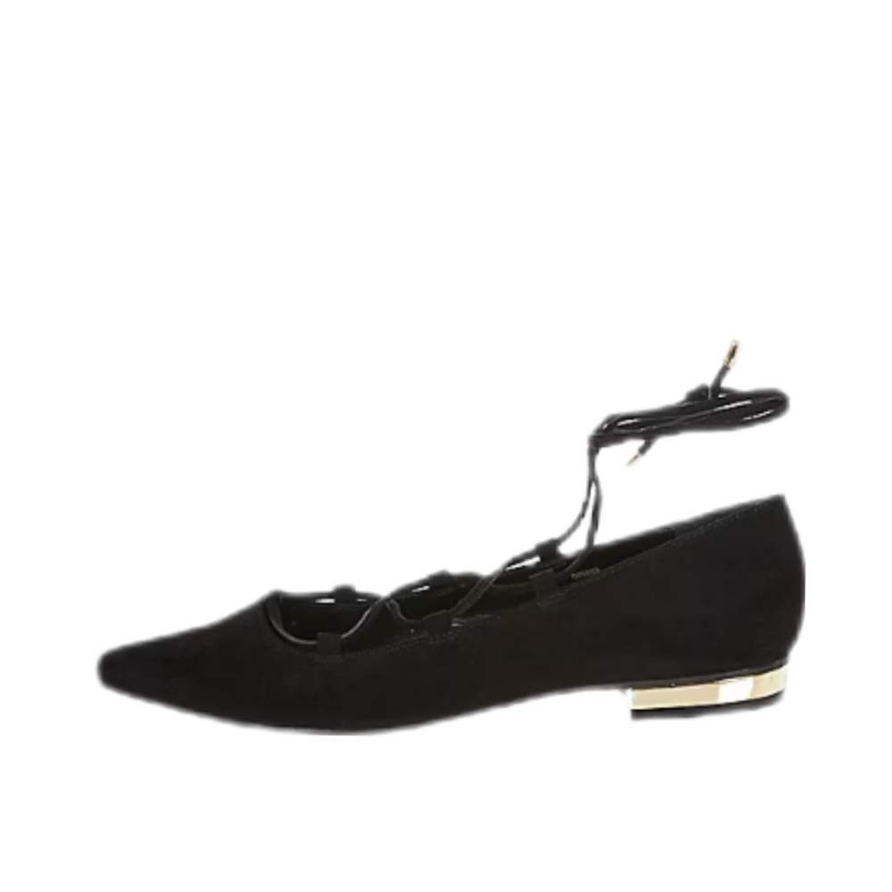 NWT Schutz Lace Up Ballerina Flat Black Suede Size 9.5